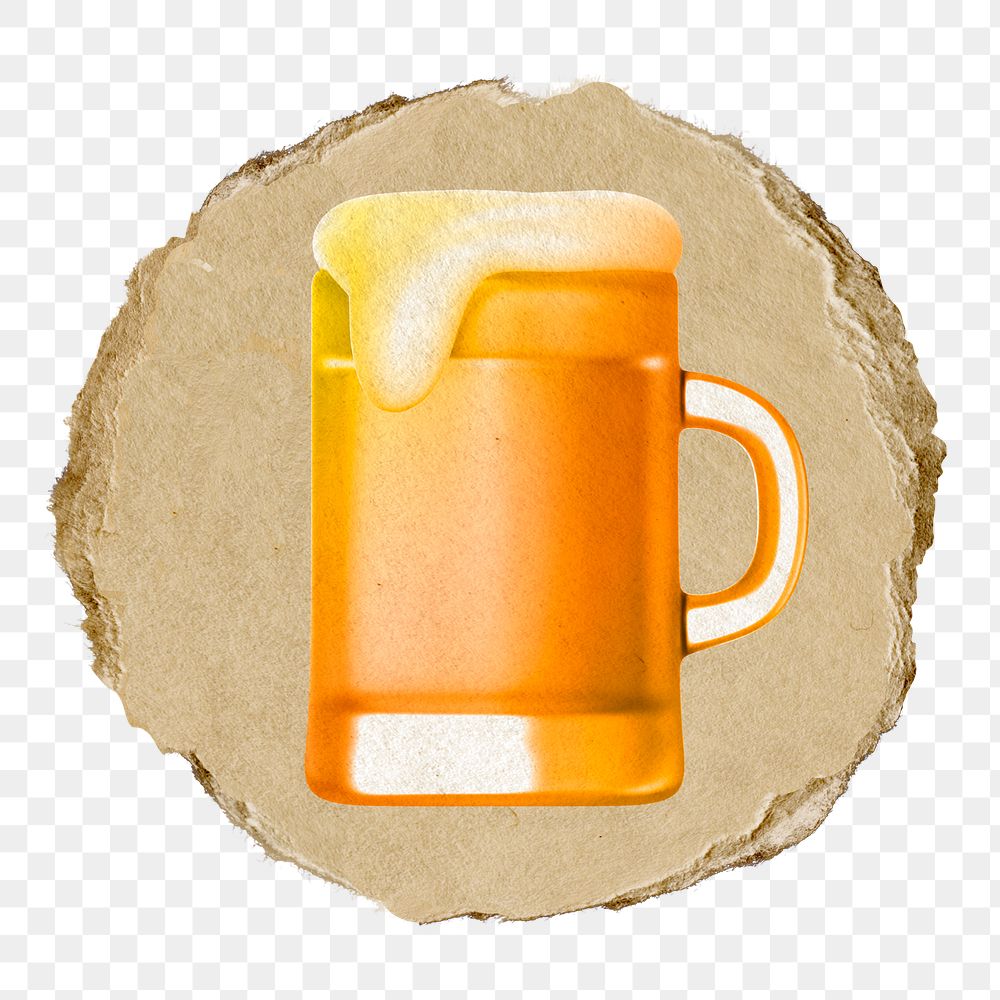 Beer glass   png sticker,  3D ripped paper, transparent background
