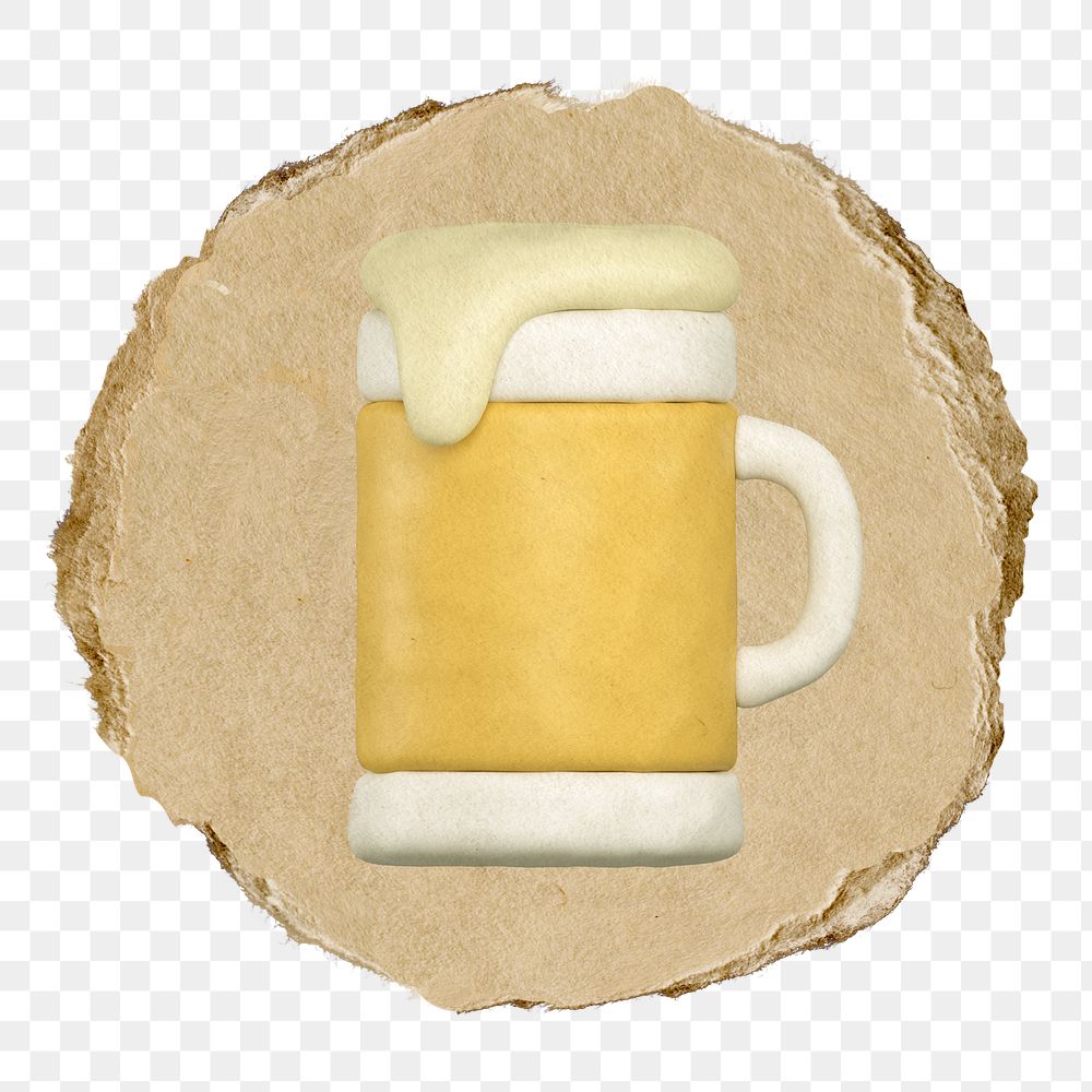 Beer glass   png sticker,  3D ripped paper, transparent background