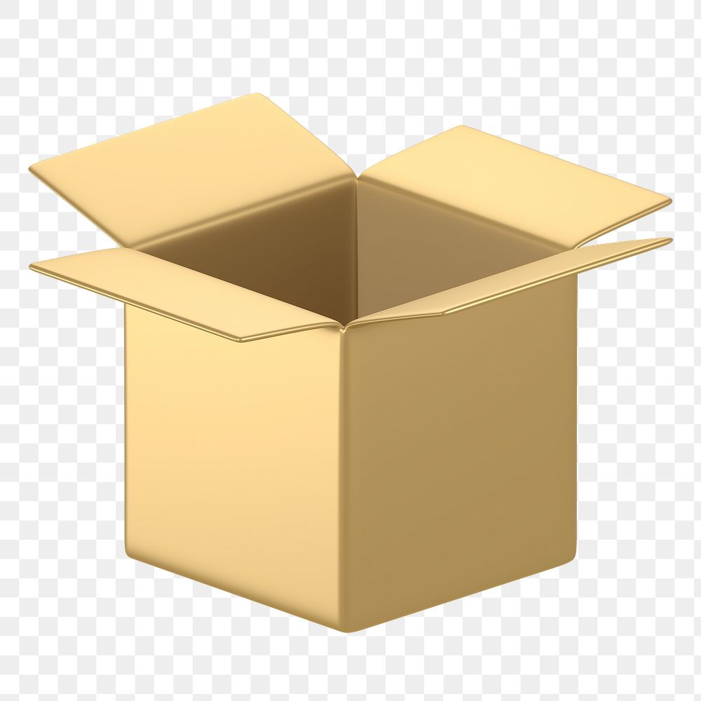 Open box icon  png sticker, 3D gold design, transparent background