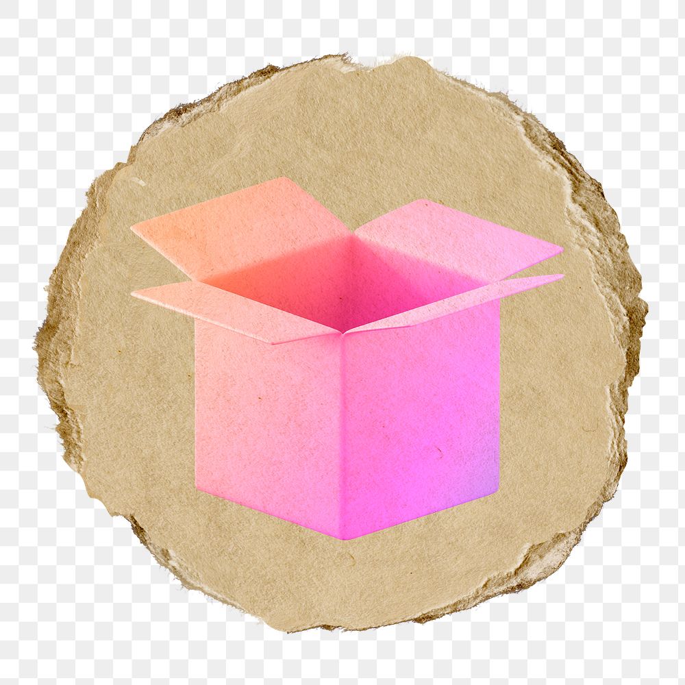 Open box  png sticker,  3D ripped paper, transparent background