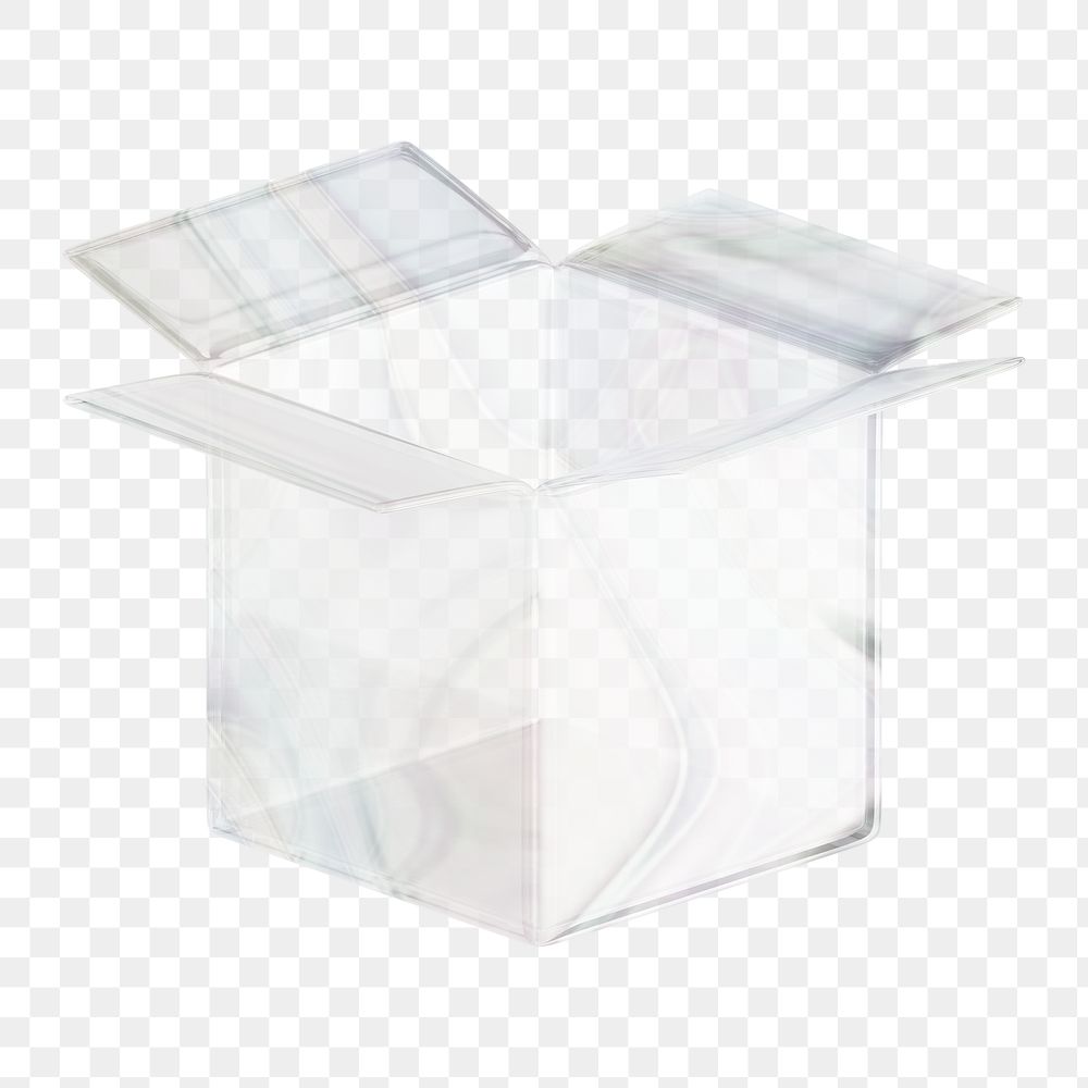 Open box icon  png sticker, 3D crystal glass, transparent background