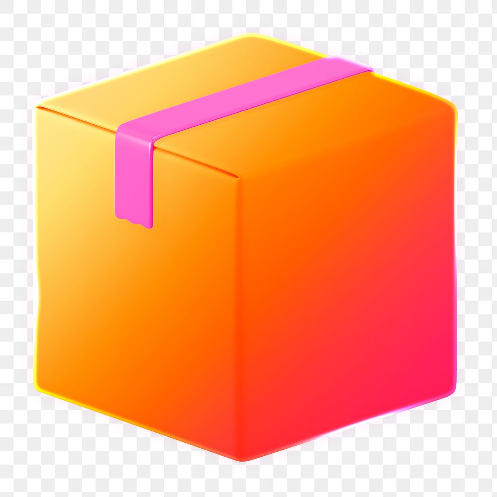 Seal box icon  png sticker, 3D neon glow, transparent background