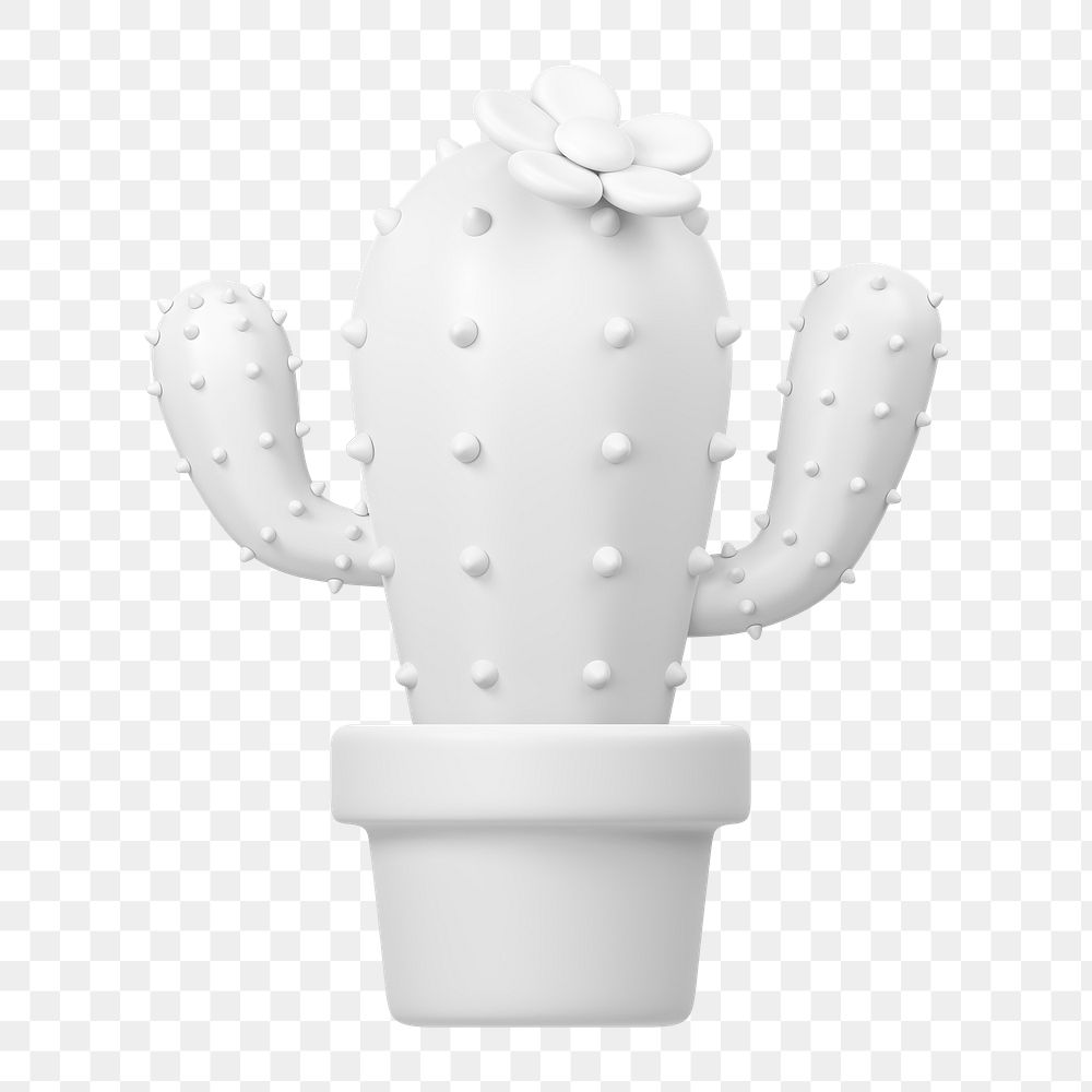 White cactus  png sticker, 3D minimal illustration, transparent background