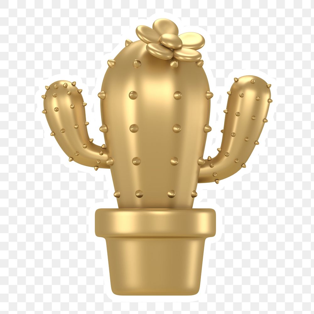 Gold cactus  png sticker, transparent background