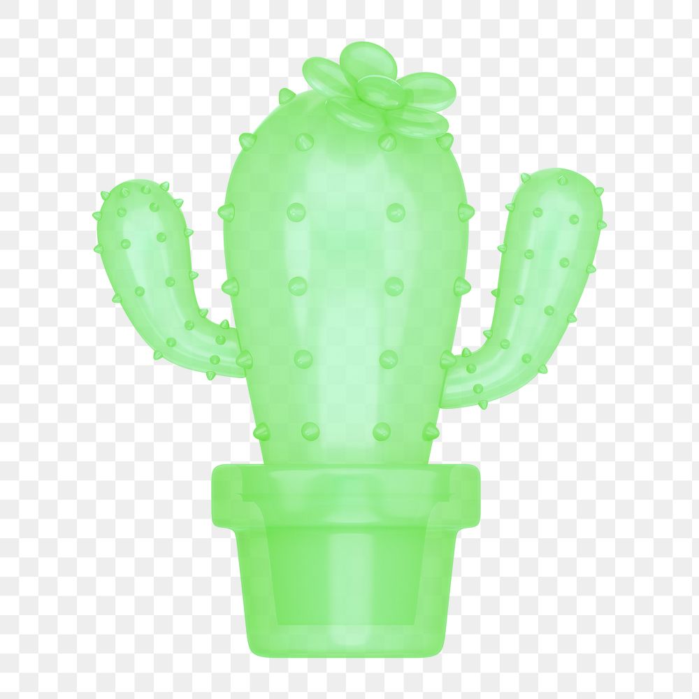 Cactus png sticker, 3D green illustration, transparent background