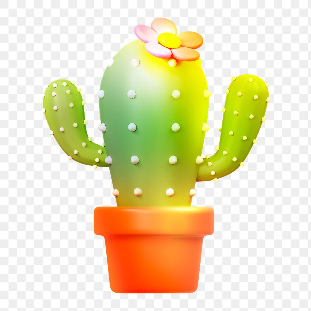 Cactus  png sticker, 3D neon glow, transparent background