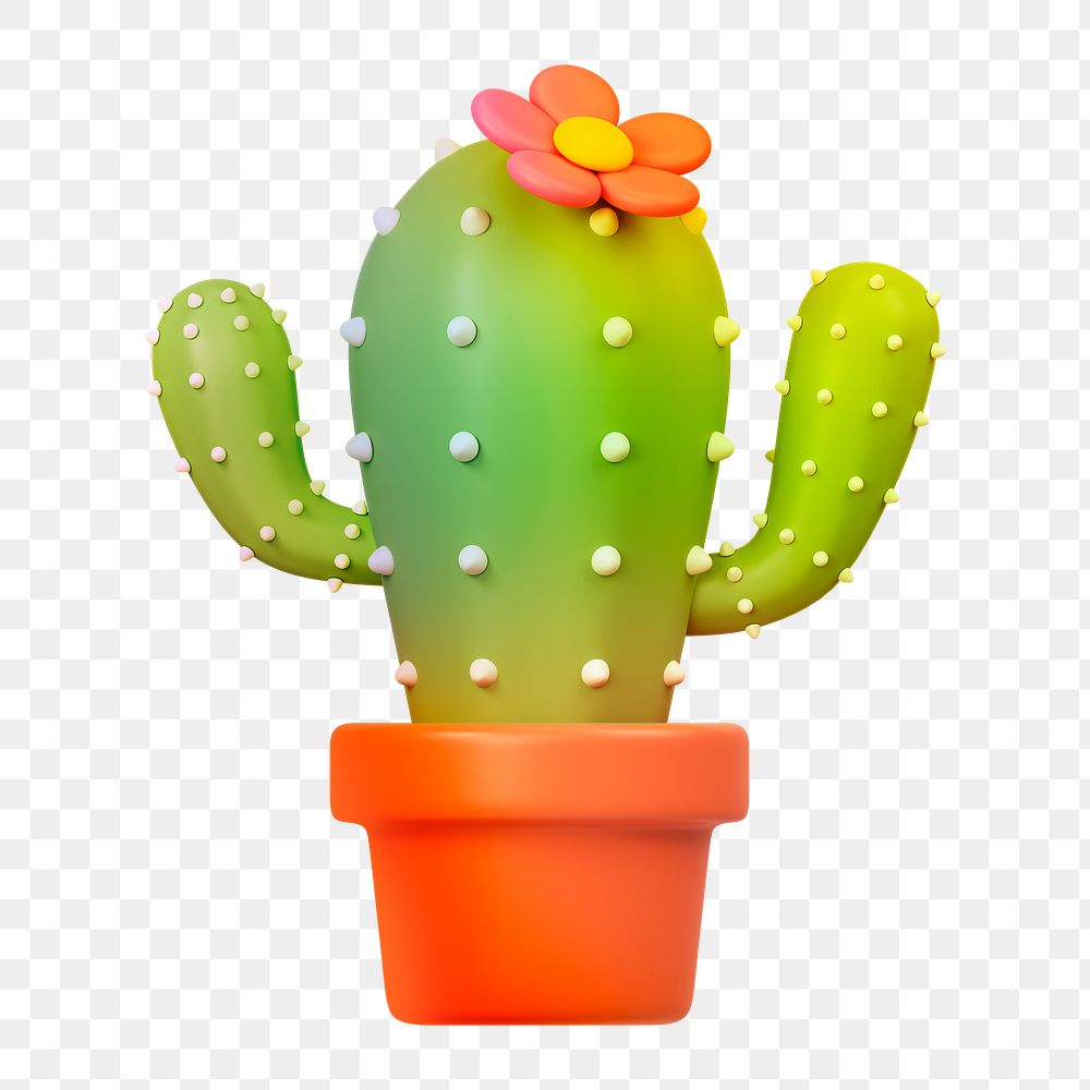 Cactus  png sticker, 3D gradient design, transparent background