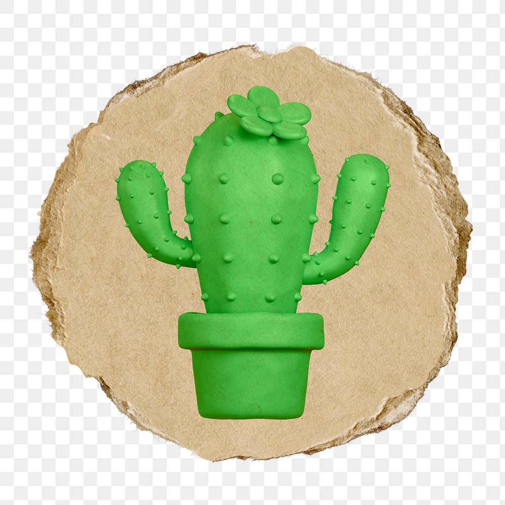 Cactus  png sticker,  3D ripped paper, transparent background