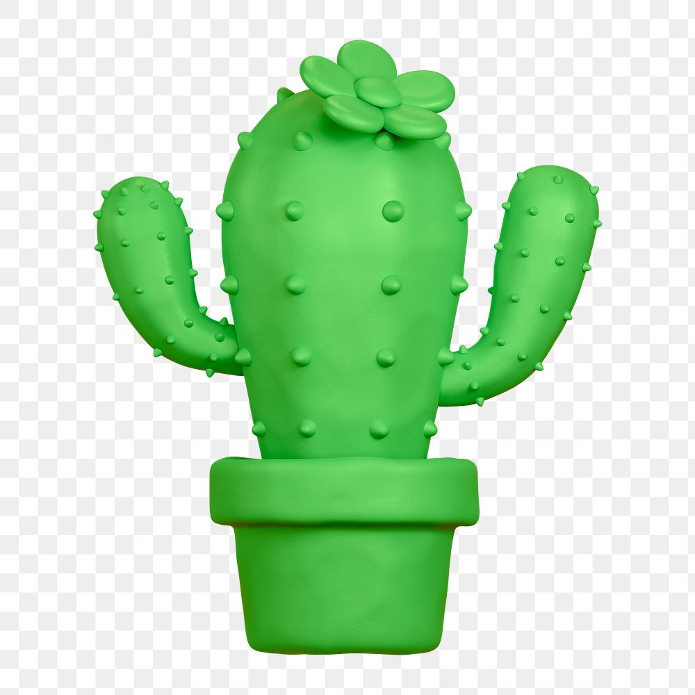 Cactus  png sticker, 3D clay texture design, transparent background