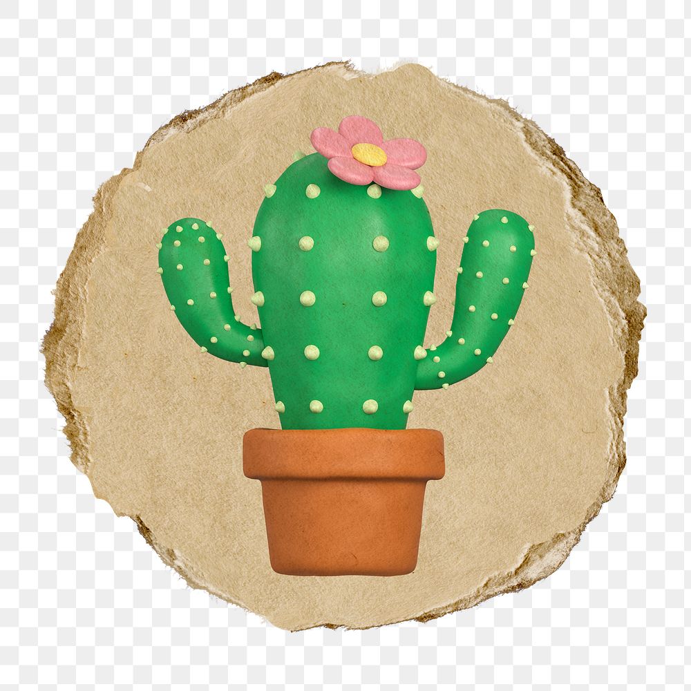 Cactus  png sticker,  3D ripped paper, transparent background