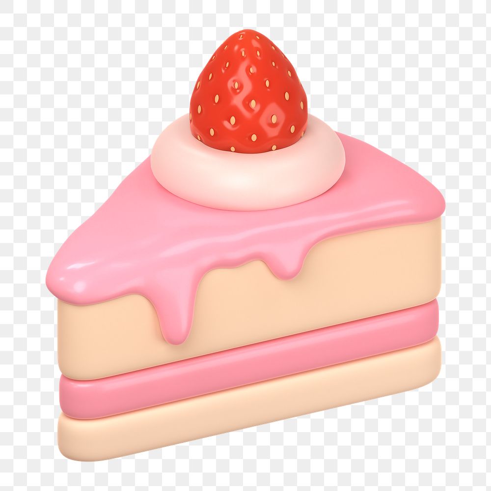 Strawberry cake  png sticker, 3D rendering illustration, transparent background