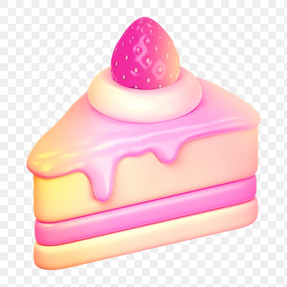 Strawberry cake  png sticker, 3D gradient design, transparent background
