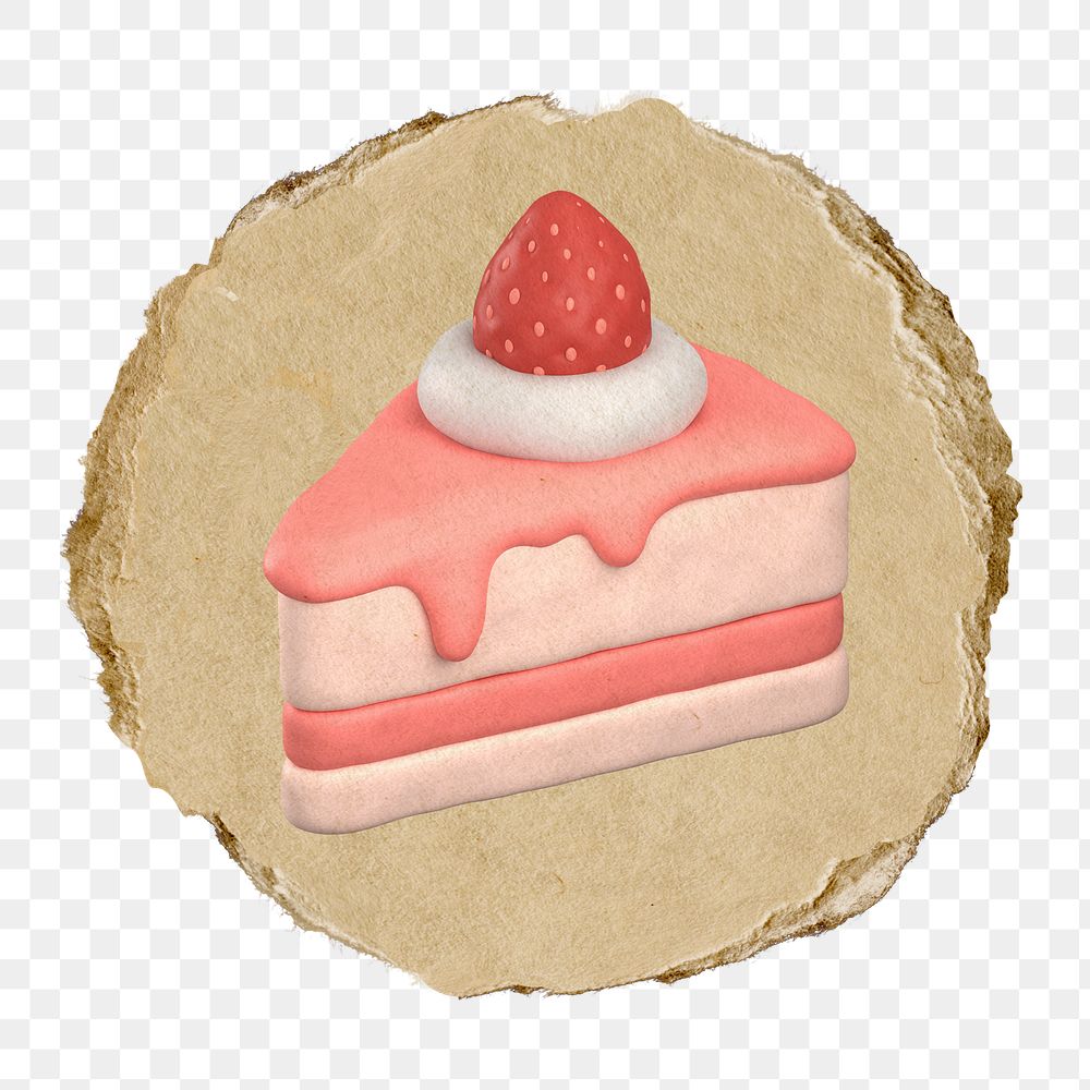 Strawberry cake  png sticker,  3D ripped paper, transparent background