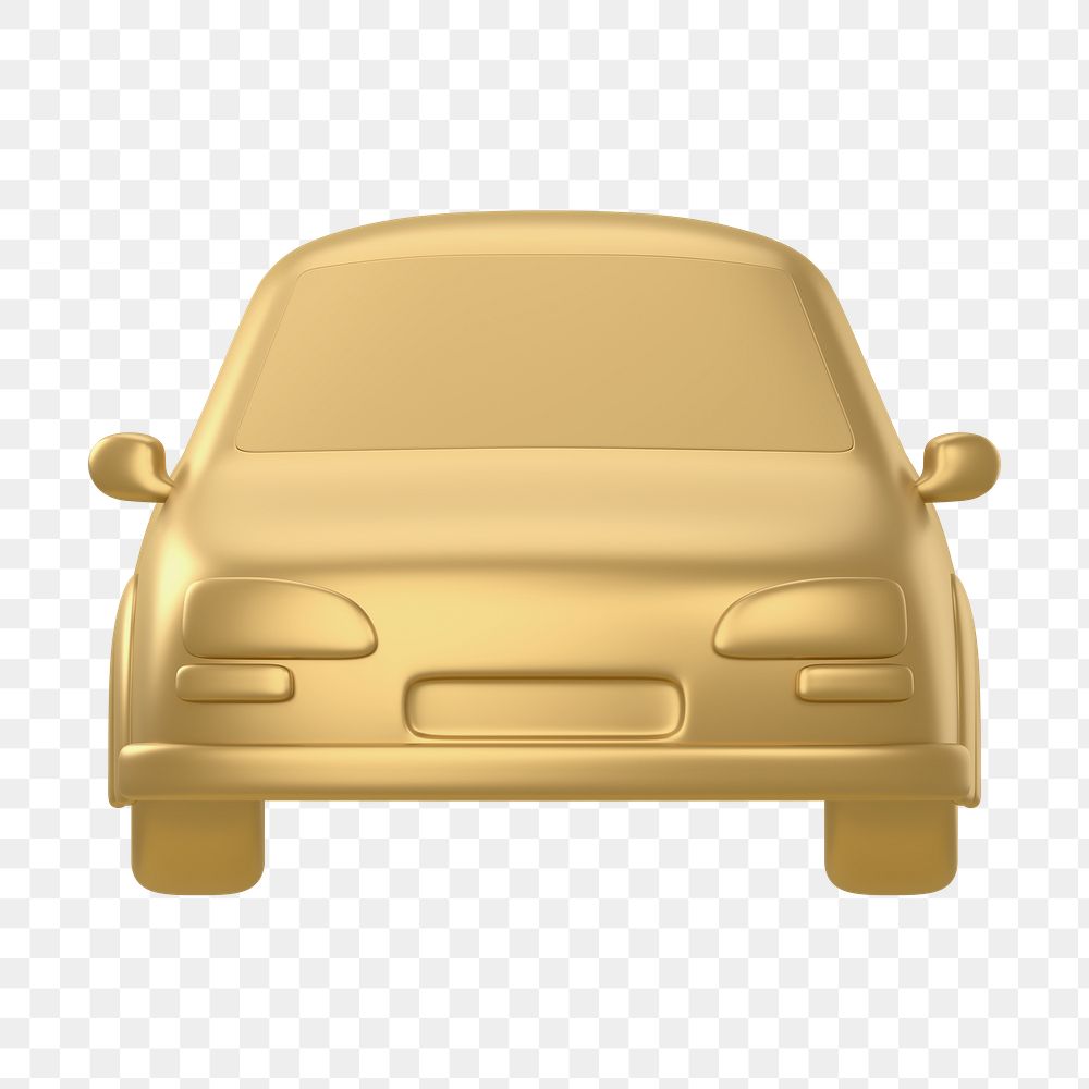 Car icon  png sticker, 3D gold design, transparent background