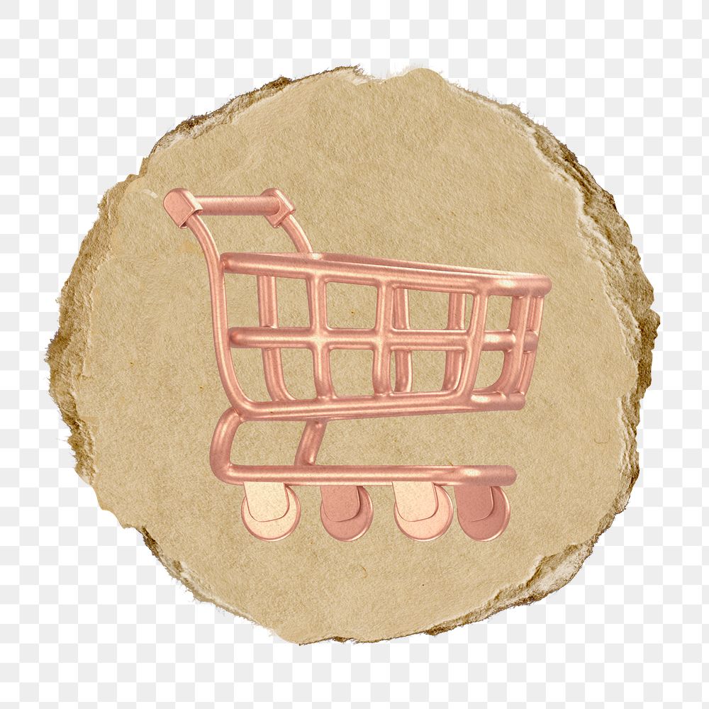 Shopping cart   png sticker,  3D ripped paper, transparent background