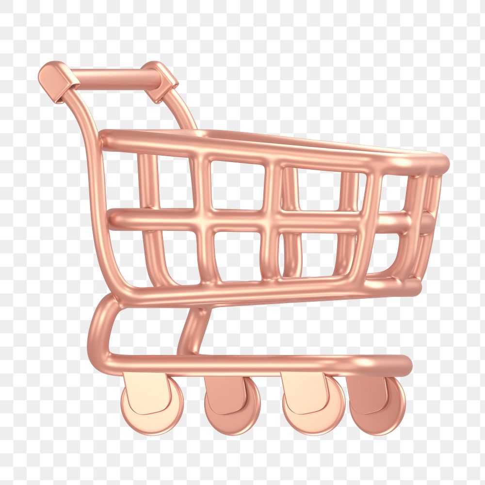 Shopping cart icon  png sticker, 3D rose gold design, transparent background