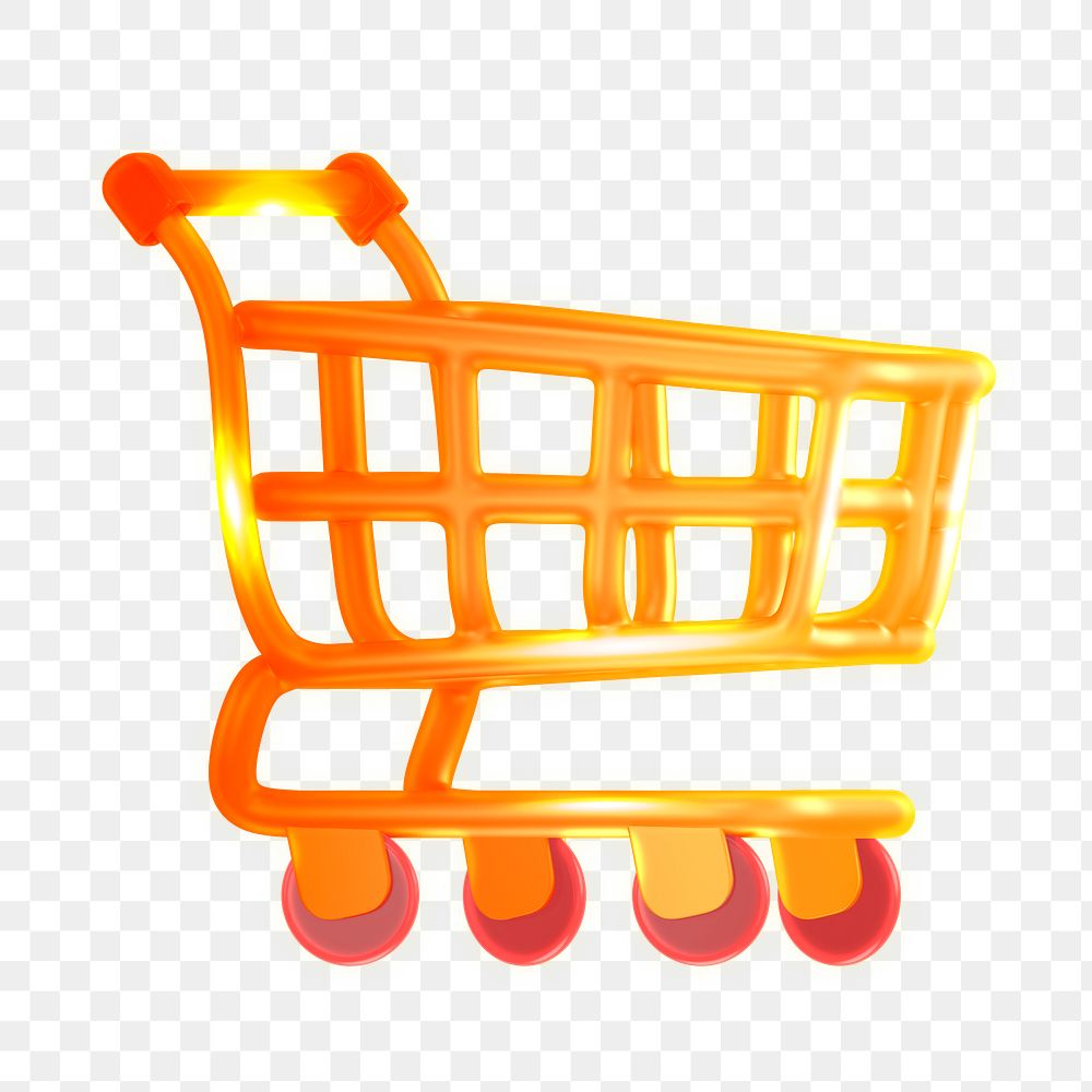 Shopping cart icon  png sticker, 3D neon glow, transparent background