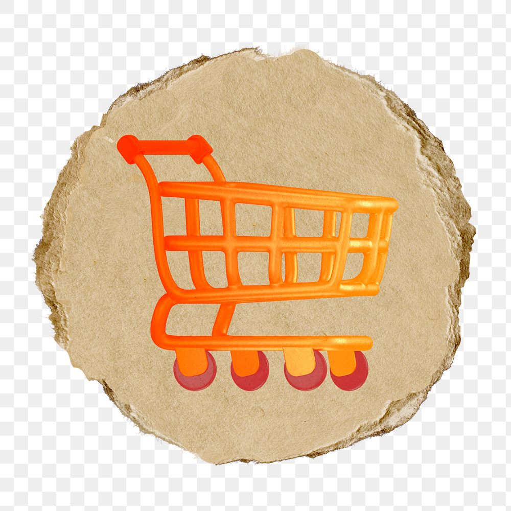 Shopping cart   png sticker,  3D ripped paper, transparent background