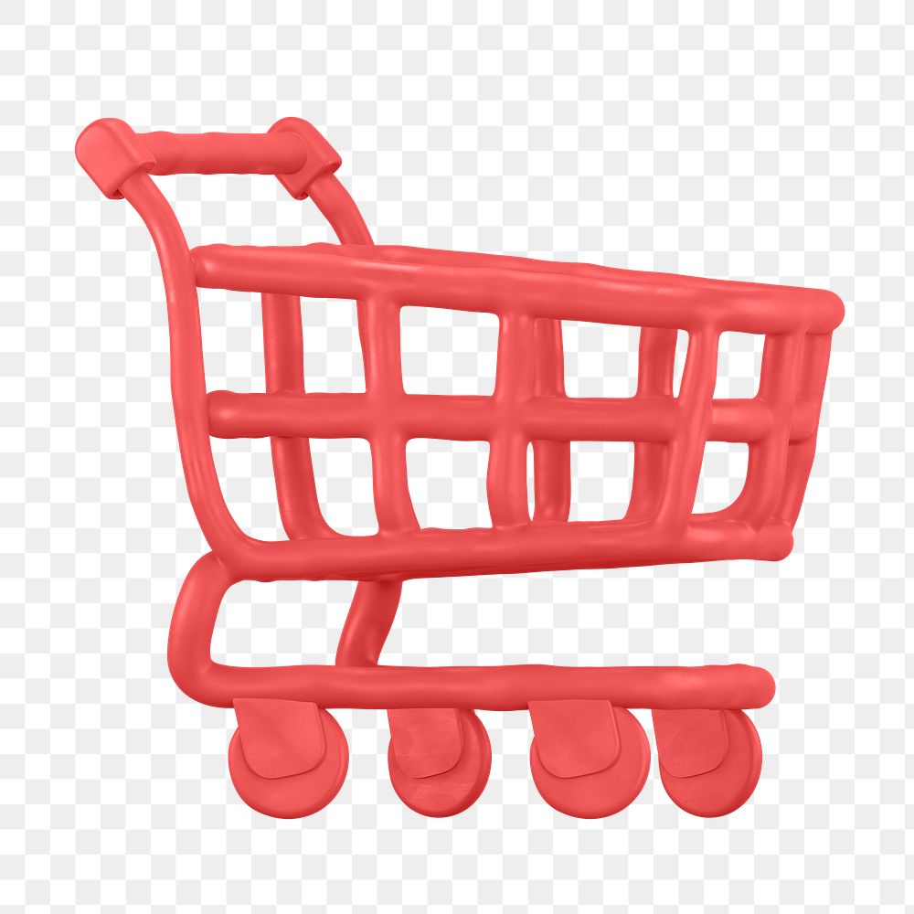 Shopping cart icon  png sticker, 3D clay texture design, transparent background