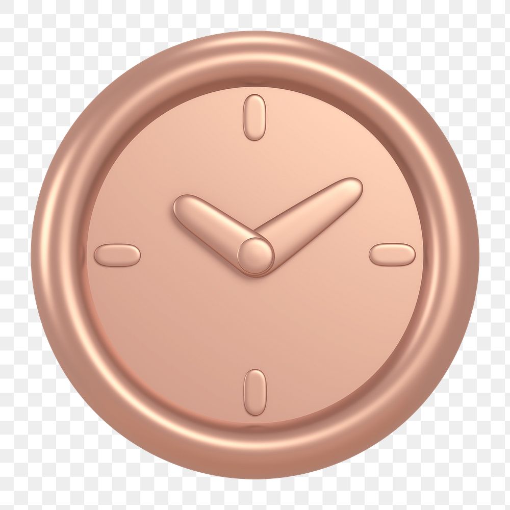 Clock icon  png sticker, 3D rose gold design, transparent background