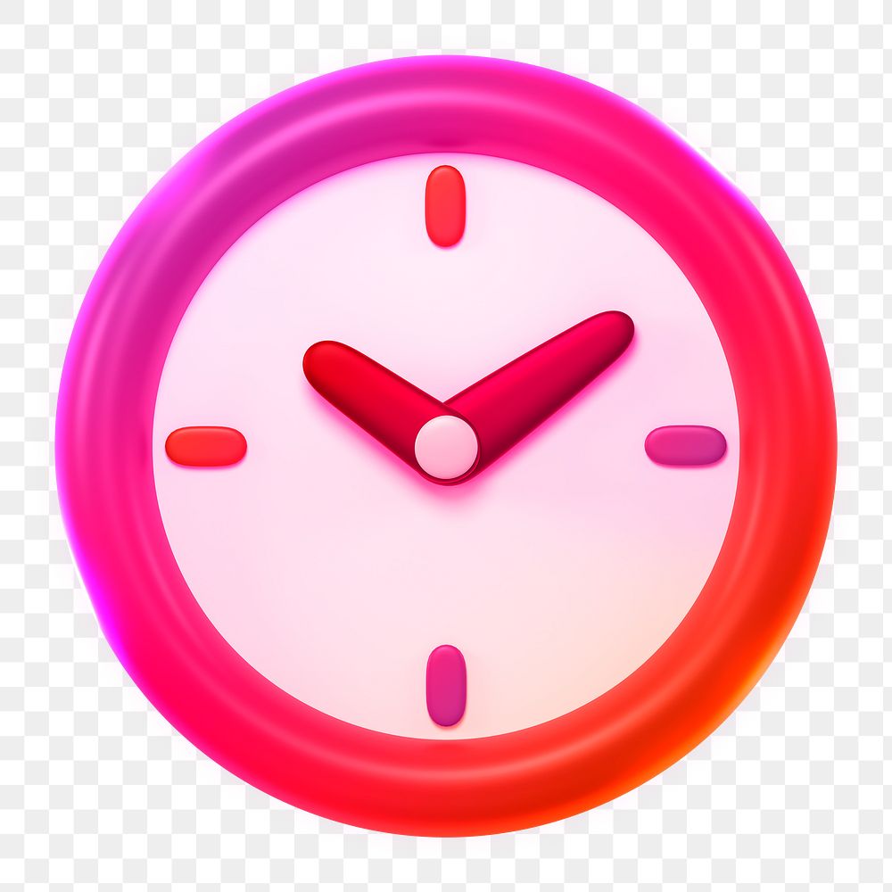Clock icon  png sticker, 3D neon glow, transparent background