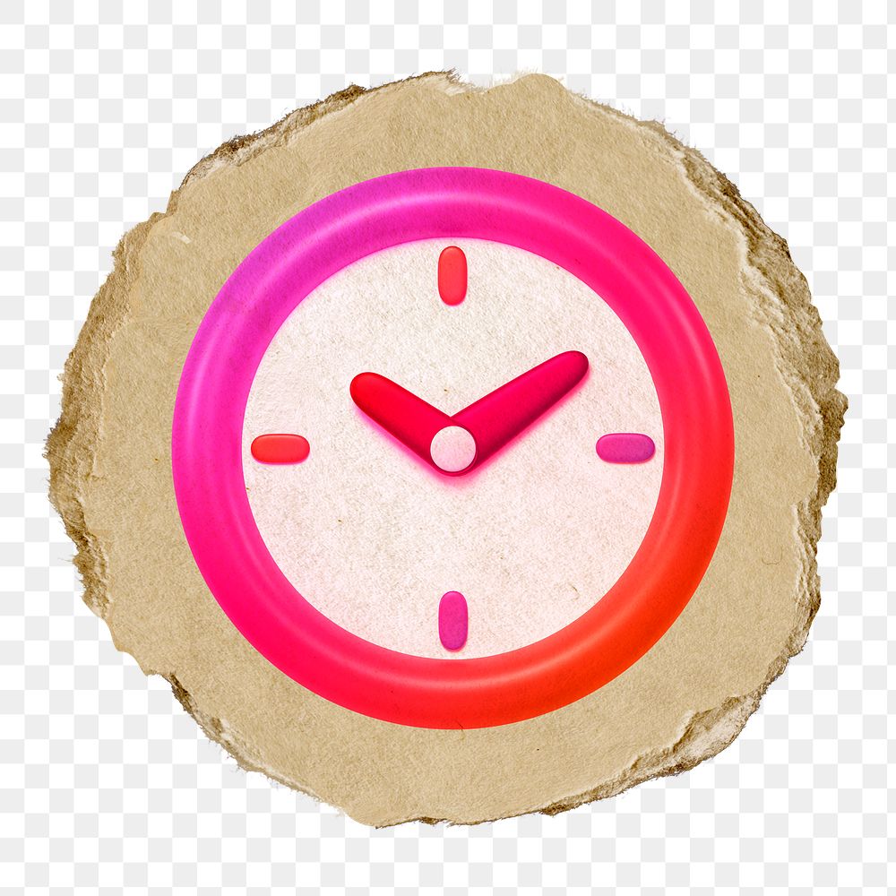 Pink clock  png sticker,  3D ripped paper, transparent background