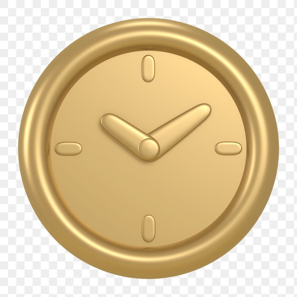 Clock icon  png sticker, 3D gold design, transparent background