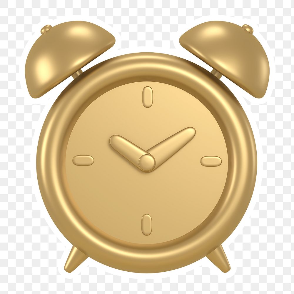 Gold alarm clock  png sticker, transparent background