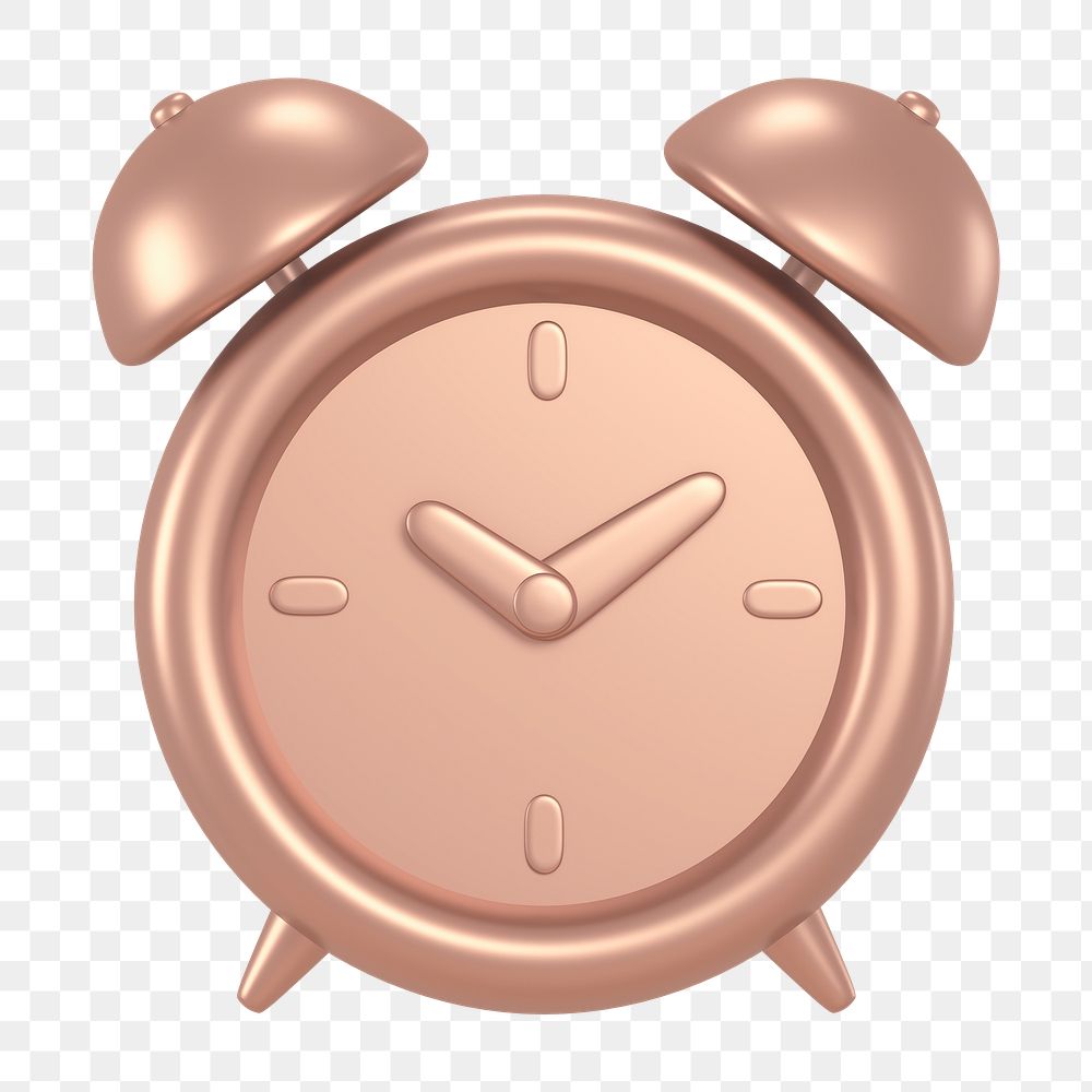 Alarm clock icon  png sticker, 3D rose gold design, transparent background
