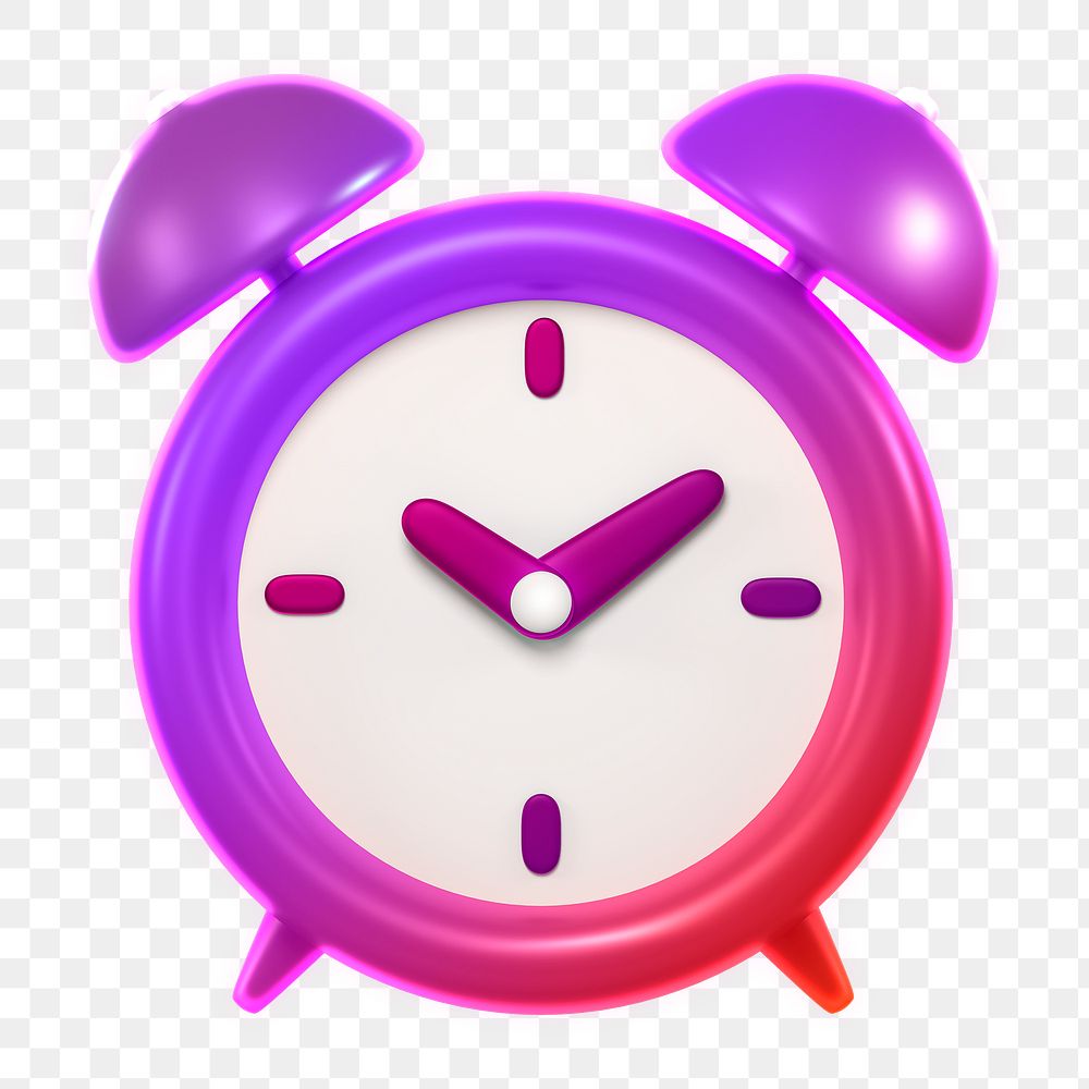 Alarm clock icon  png sticker, 3D neon glow, transparent background