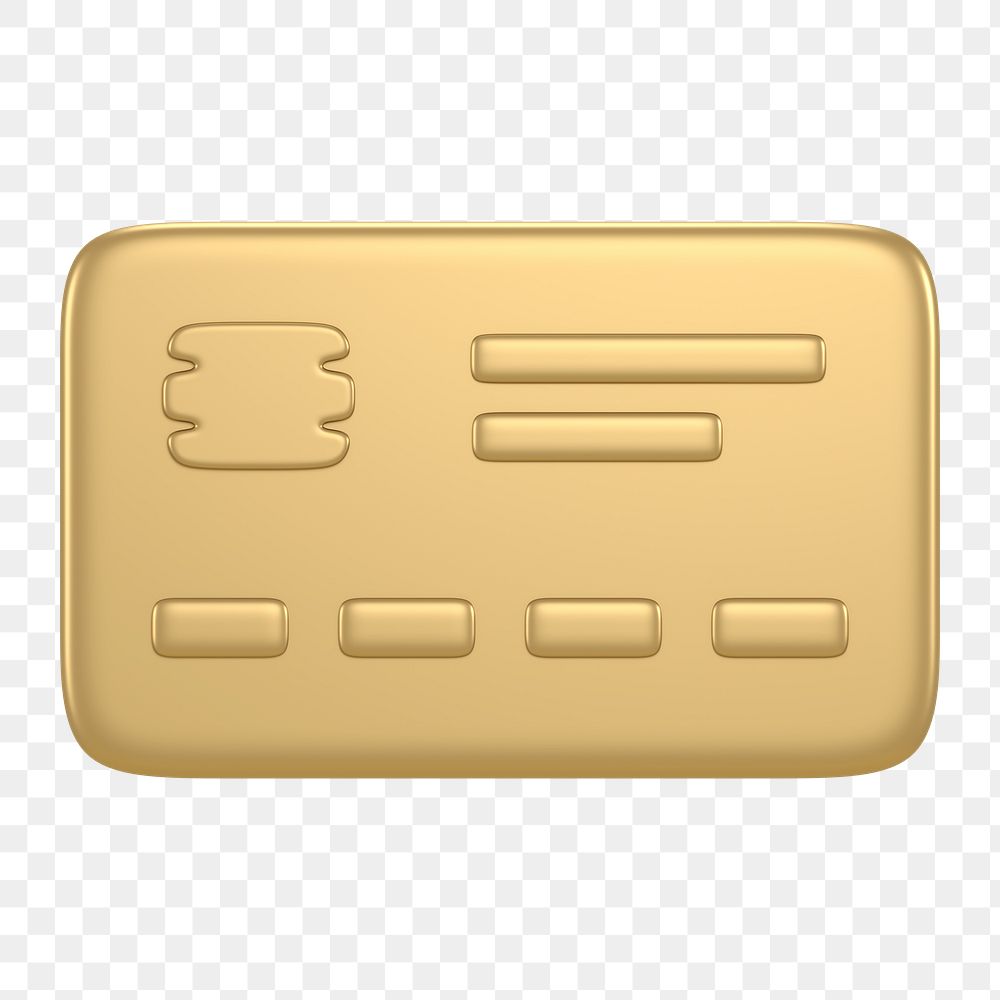 Credit card icon  png sticker, 3D gold design, transparent background