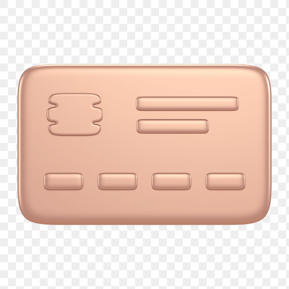 Credit card icon  png sticker, 3D rose gold design, transparent background