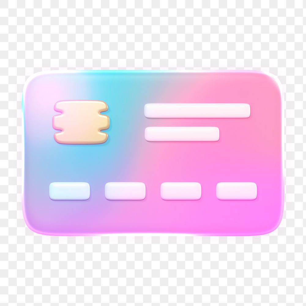 Credit card icon  png sticker, 3D neon glow, transparent background