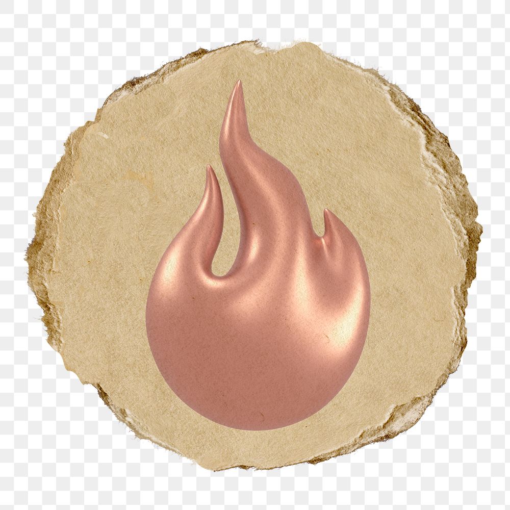 Rose gold flame  png sticker,  3D ripped paper, transparent background