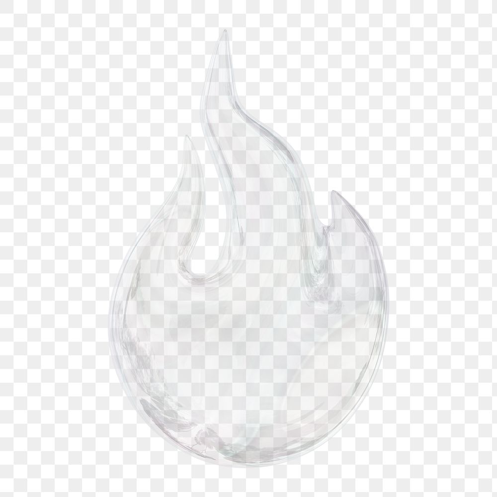 Flame icon  png sticker, 3D crystal glass, transparent background