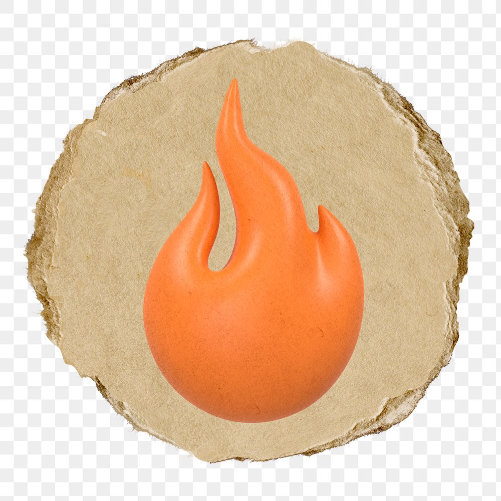 Orange flame  png sticker,  3D ripped paper, transparent background