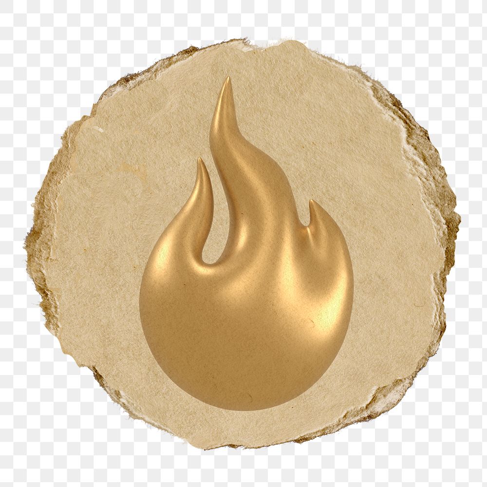 Gold flame  png sticker,  3D ripped paper, transparent background