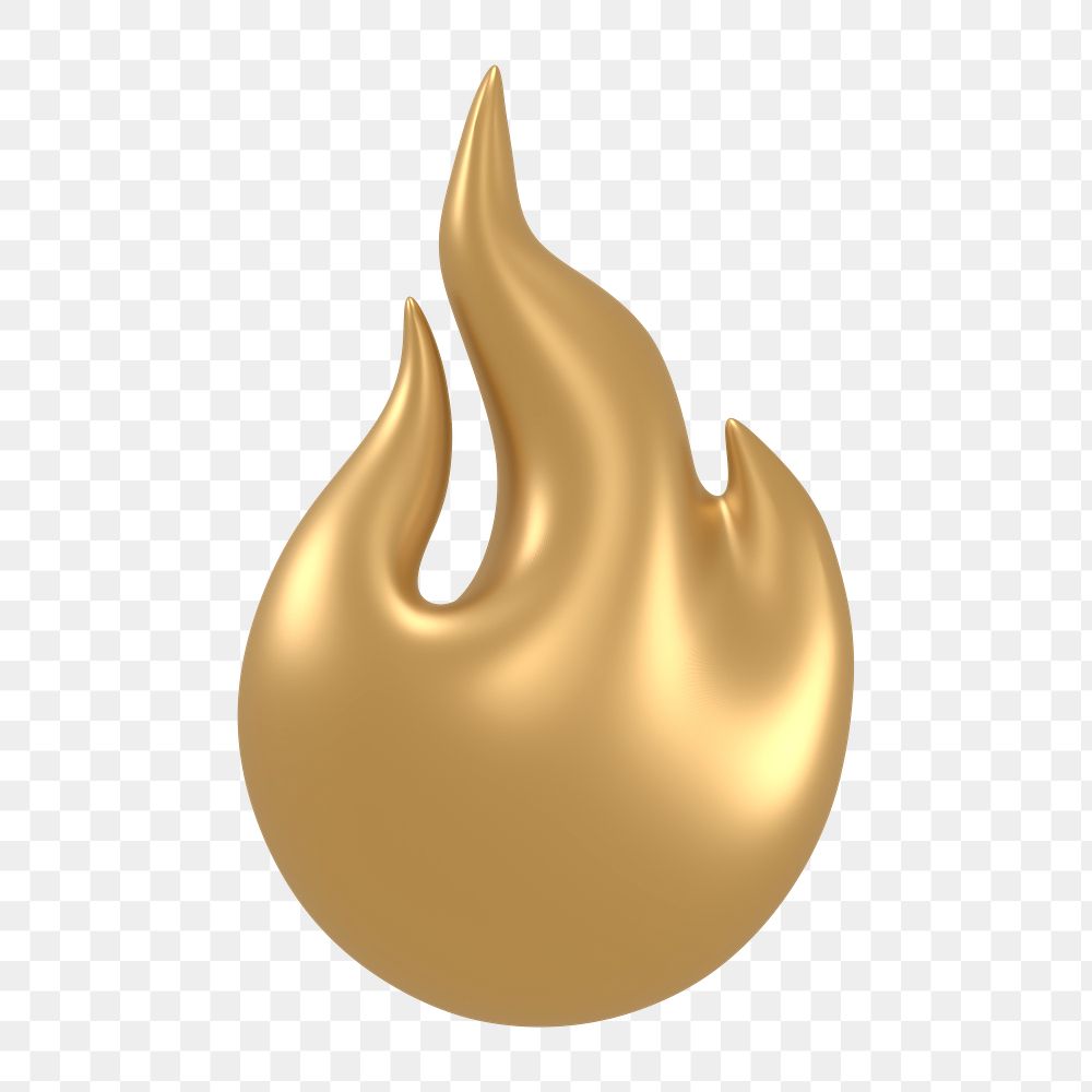 Flame icon  png sticker, 3D gold design, transparent background