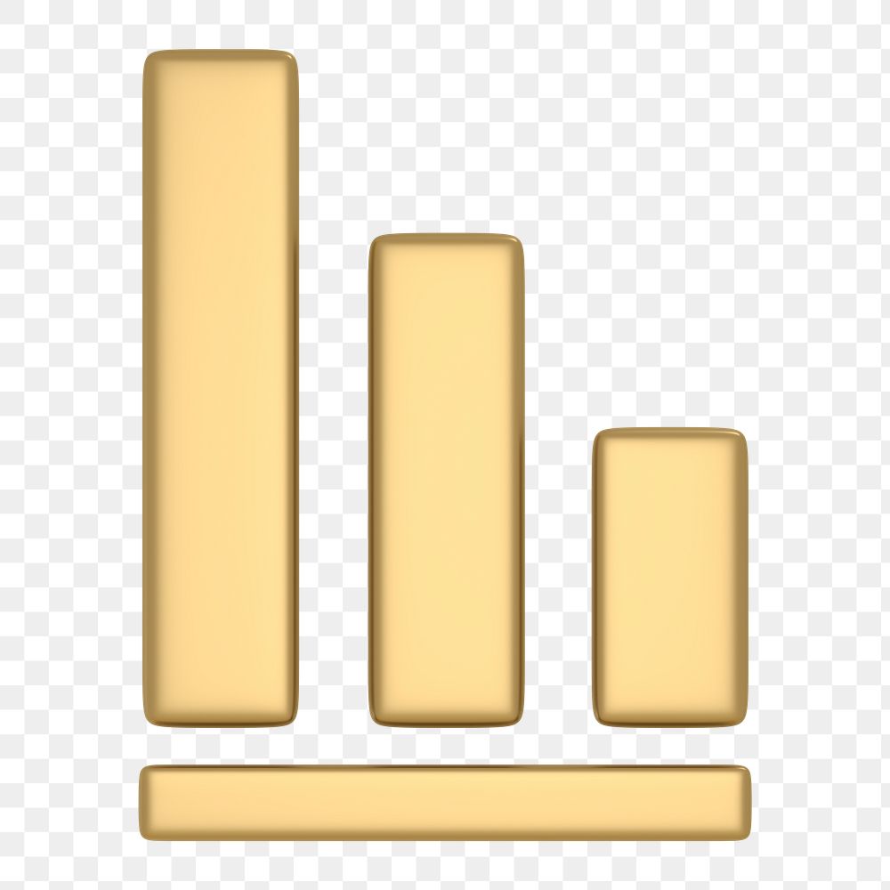 Bar charts icon  png sticker, 3D gold design, transparent background