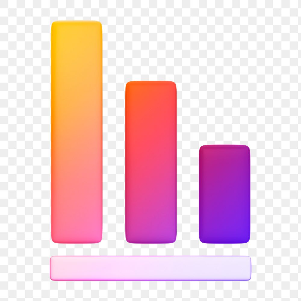 Bar charts icon  png sticker, 3D gradient design, transparent background