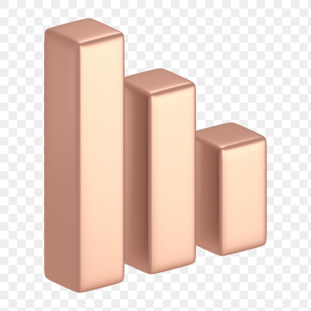 Bar charts icon  png sticker, 3D rose gold design, transparent background