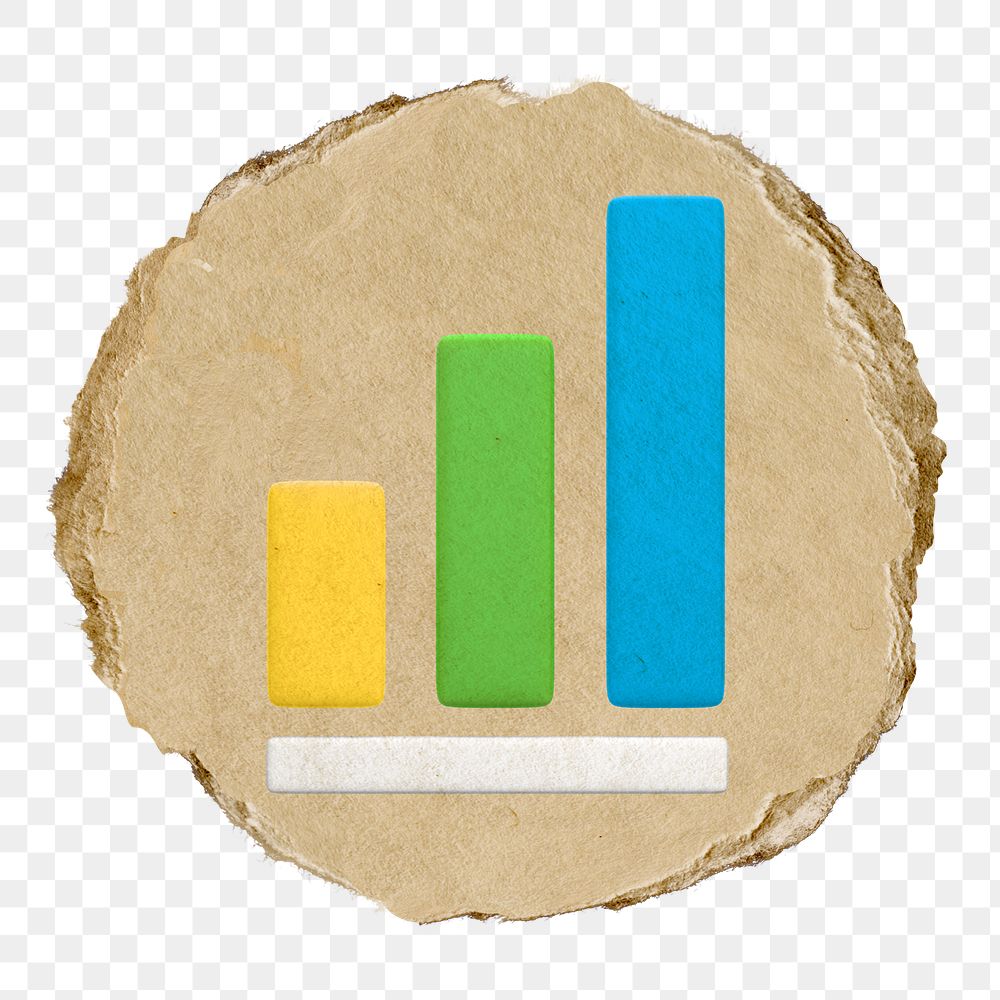 Bar charts  png sticker,  3D ripped paper, transparent background