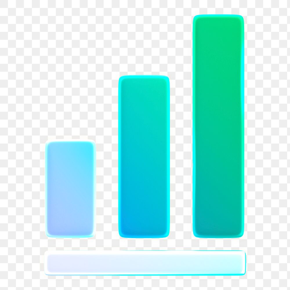 Bar charts icon  png sticker, 3D neon glow, transparent background