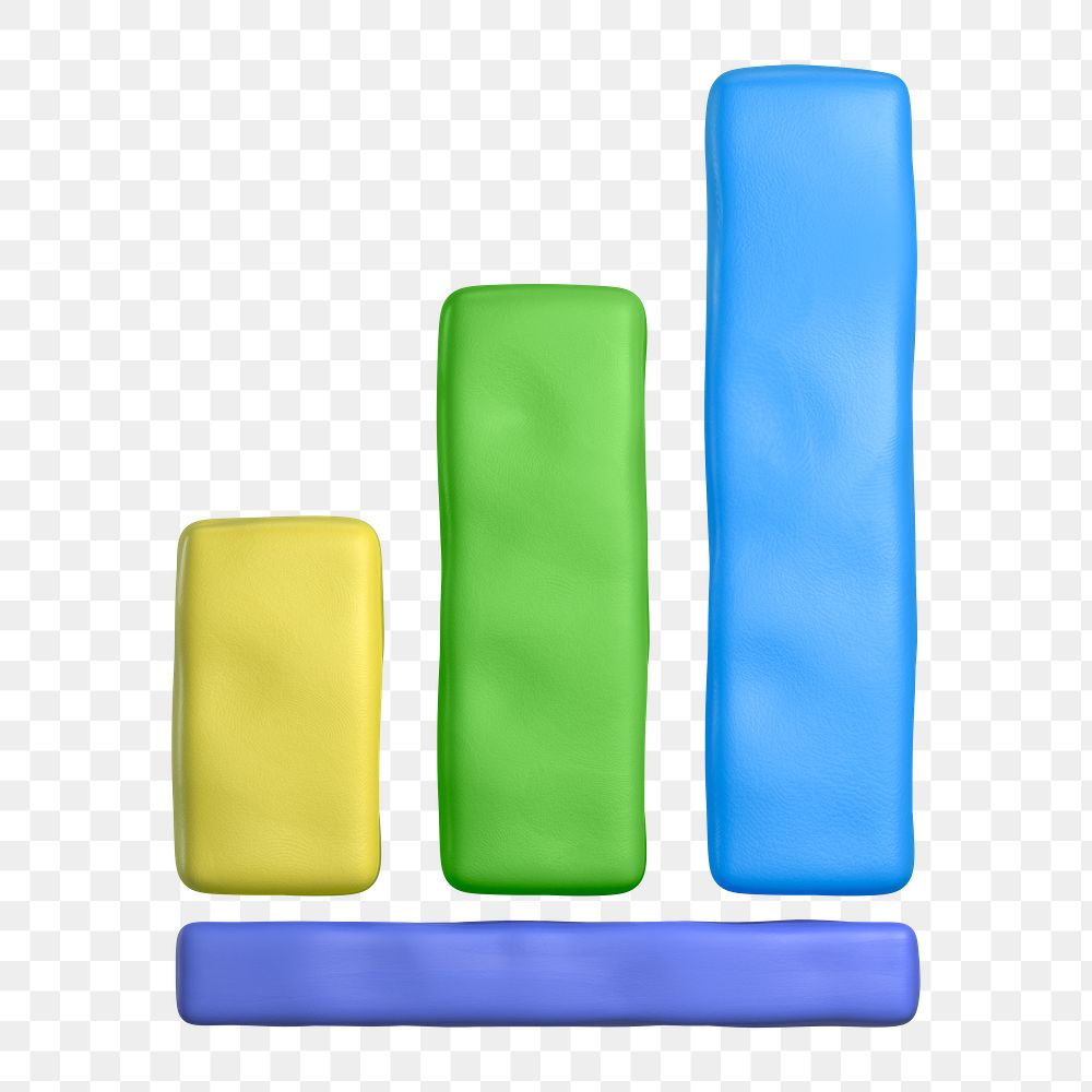 Bar charts icon  png sticker, 3D clay texture design, transparent background