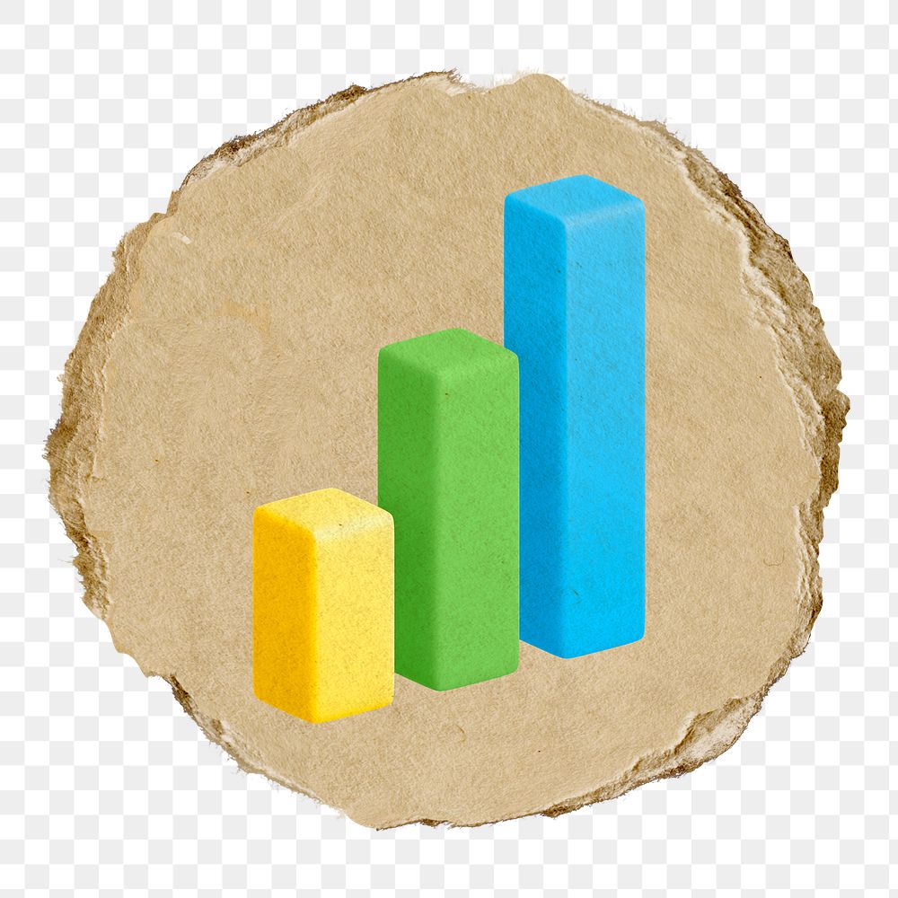 Bar charts  png sticker,  3D ripped paper, transparent background