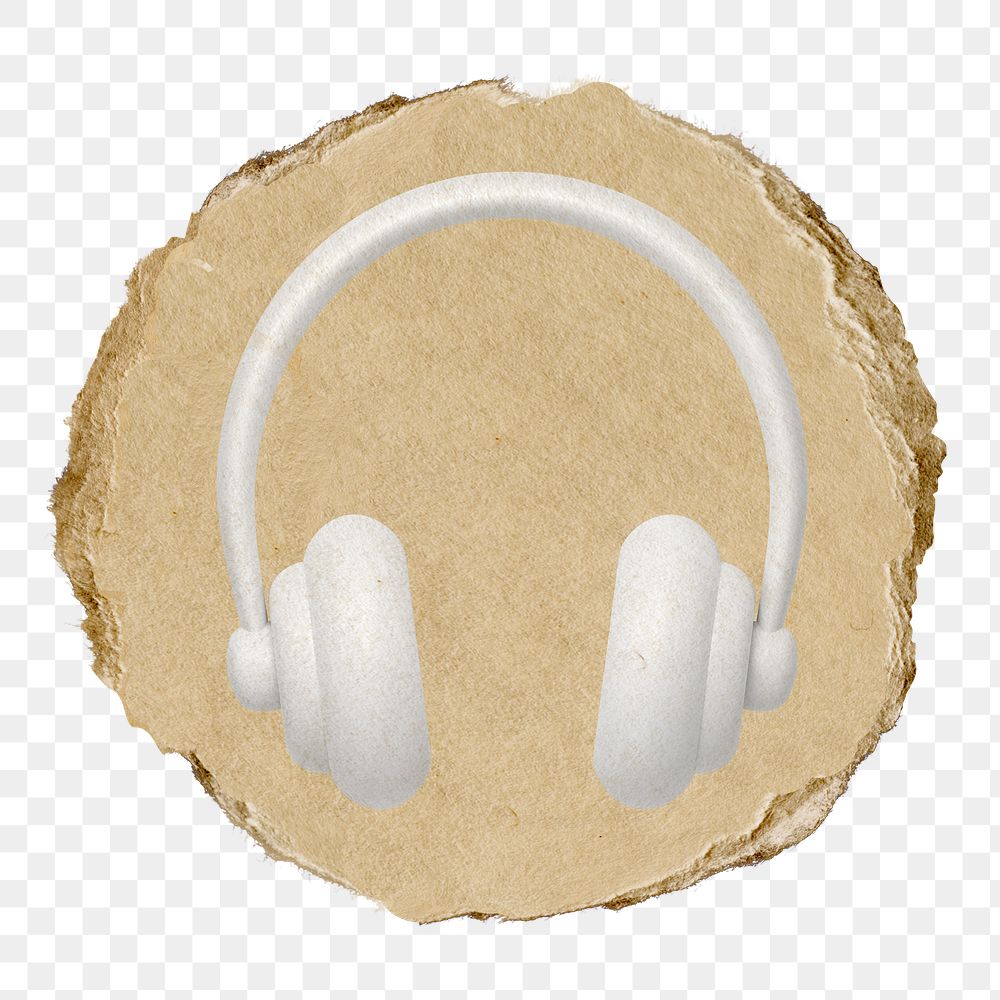 White headphones  png sticker,  3D ripped paper, transparent background