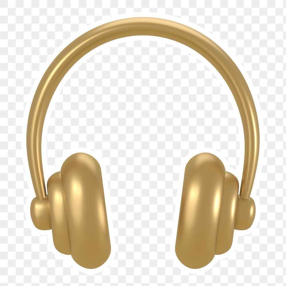Gold headphones  png sticker, transparent background