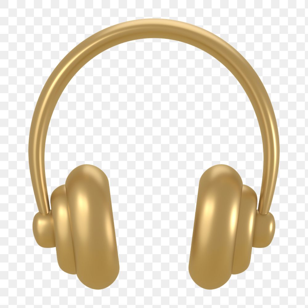 Headphones, music icon  png sticker, 3D gold design, transparent background