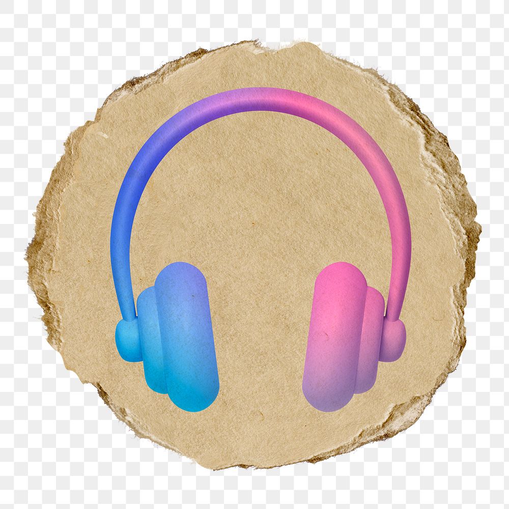 Pink headphones  png sticker,  3D ripped paper, transparent background