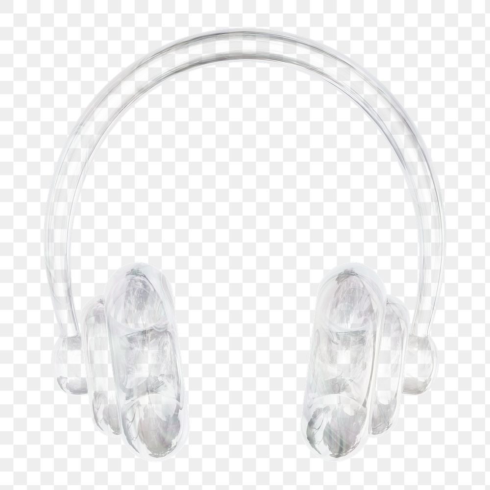 Headphones, music icon  png sticker, 3D crystal glass, transparent background